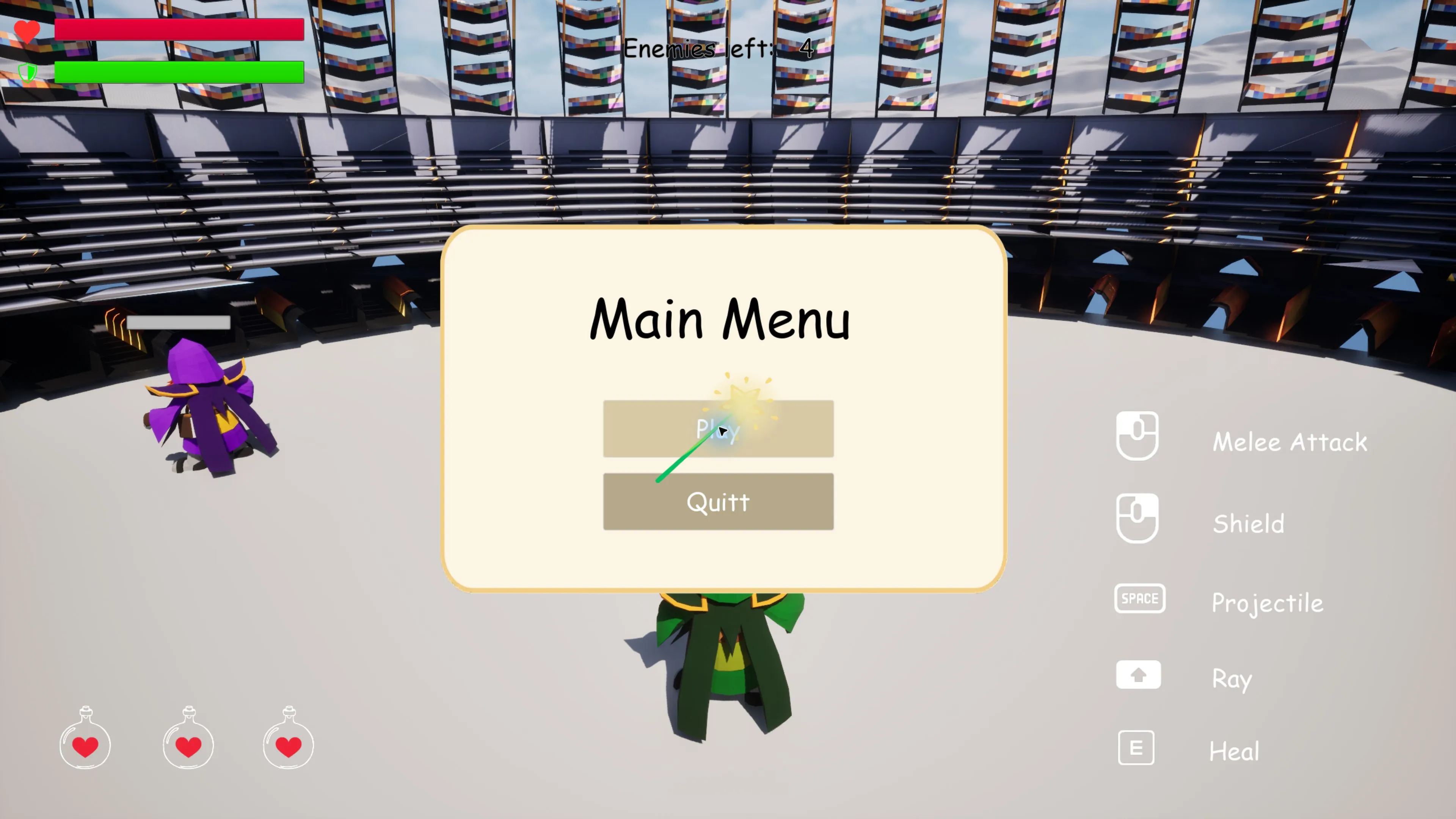 Arena running from its Unreal Engine Windows Development build: third-person gameplay in the arena.