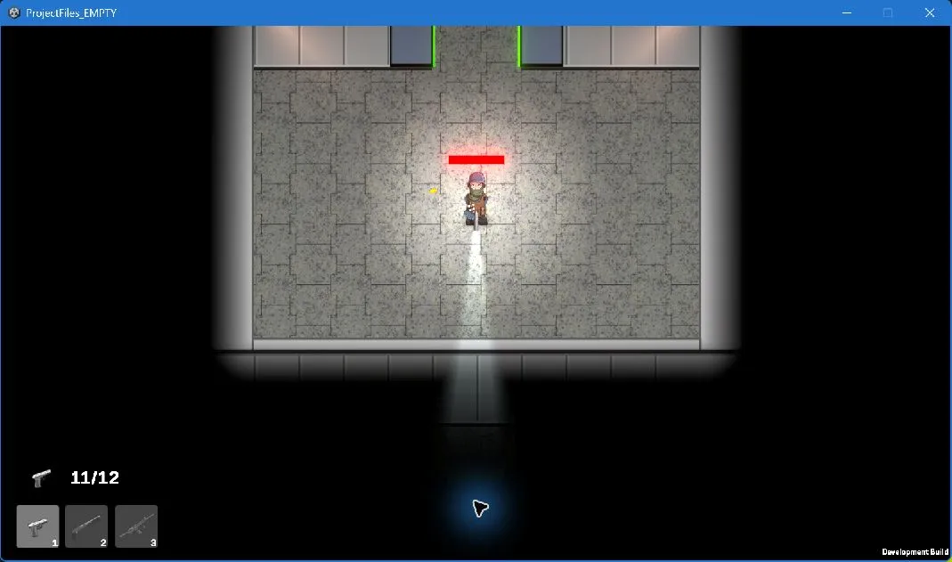 TopDownShooter running from its Unity Windows Development build: the player dodging in a top-down arena.